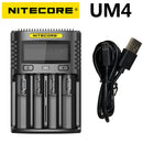 100% Original Nitecore UM4 UM2 USB QC Batterieladegerät Intelligente Schaltung Global Insurance Li-Ion AA AAA 18650 21700 26650