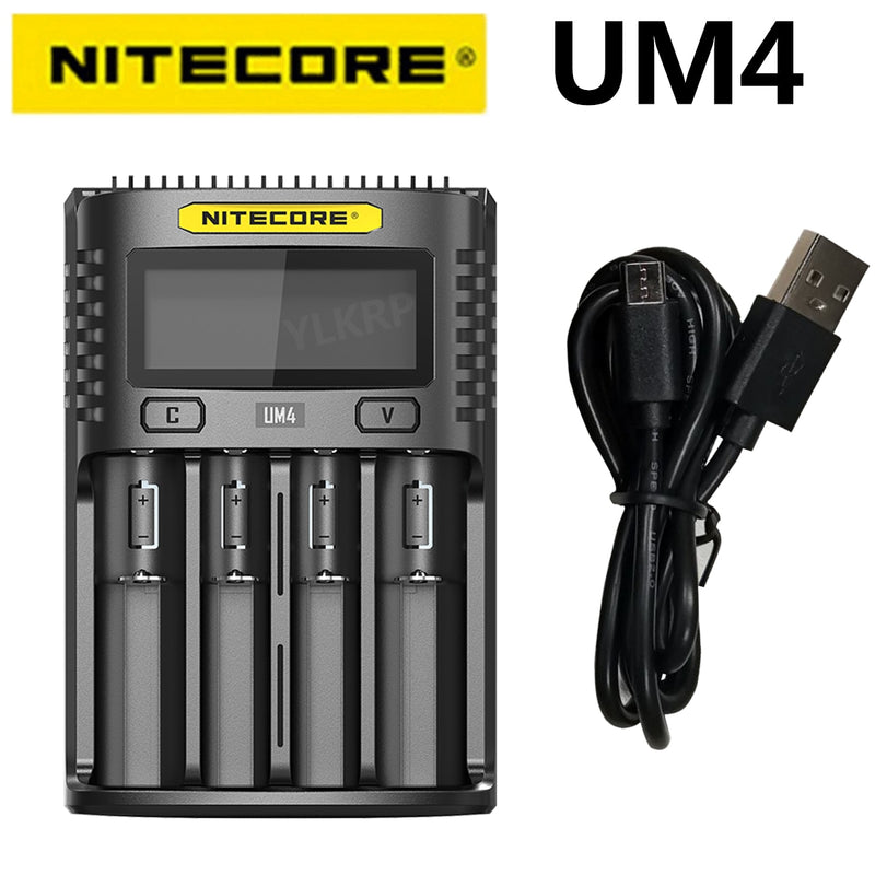 100% Original Nitecore UM4 UM2 USB QC Battery Charger Intelligent Circuitry Global Insurance li-ion AA AAA 18650 21700 26650