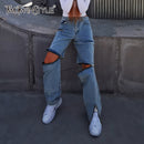TWOTWINSTYLE Streetwear Zipper Jeans For Women High Waist Straight Casual Wide Leg Denim Pants Female Fashion New Clothing 2020