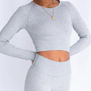 Workout-Oberteile für Frauen, Fitness, Sport, Yoga-Oberteil, gestricktes Yoga-Shirt, nahtloses Oberteil, Langarm, Laufsport-Shirt, Damen-Sportbekleidung