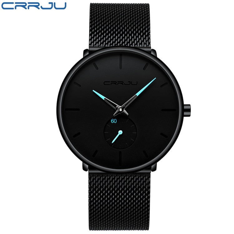 CRRJU Herrenuhren Ultradünn, minimalistisch, wasserdicht – modische Armbanduhr für Herren, Unisex, Kleid mit Edelstahl-Mesh-Band