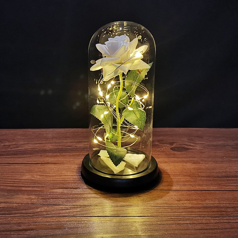 LED Enchanted Galaxy Rose Ewige 24 Karat Goldfolie Blume mit Lichterketten in Kuppel für Heimdekoration Weihnachten Valentinstagsgeschenk