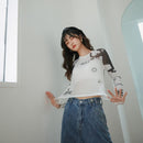 CHEERART Weiß Mesh Top Langarm Basic T-Shirt Damen Transparent Tight Top Vintage Bedruckt Sommer T Shirt Mode 2020