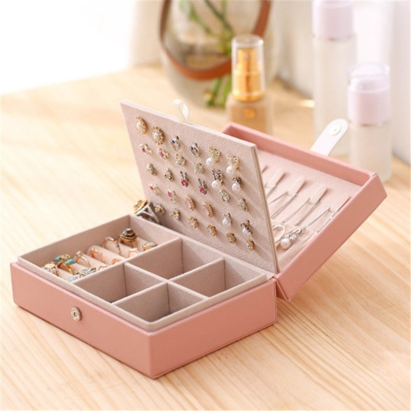 WE Lady PU Leather Universal Jewelry Organizer Display Travel Jewelry Case Boxes Portable Jewelry Box Button Leather Storage