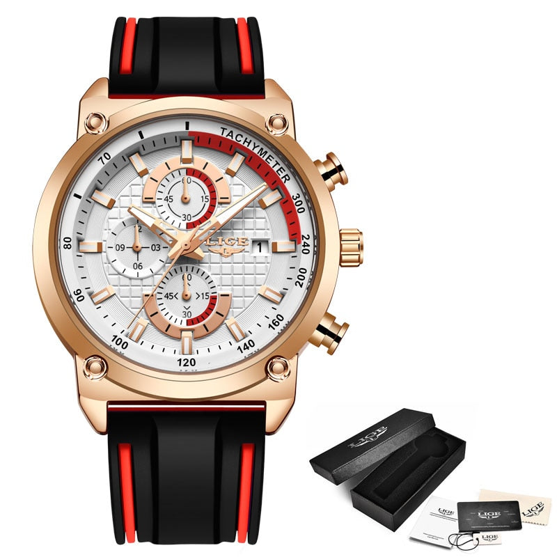 Relojes LIGE para Hombre, Reloj de pulsera deportivo de lujo con fecha automática, Reloj de cuarzo para Hombre, correa de silicona, Reloj resistente al agua para Hombre