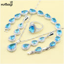 XUTAAYI Top Quality  Silver Jewelry Sets Blue Created Sapphired Flawless Necklace/Rings/Earrings/Bracelet For women