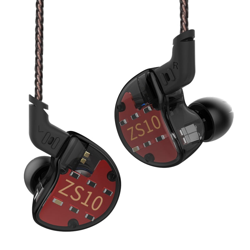 KZ ZS10 Kopfhörer 10 Treiber Ohrhörer 4BA+1DD Dynamische Hybrid-Ohrhörer HiFi-Bass-Sport-Headset Geräuschunterdrückung in Ohrmonitoren