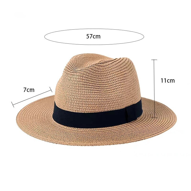 New Summer unisex Ribbon sun hat casual vacation Panama Topper hat straw hat women Beach jazz men hats Foldable Chapeau