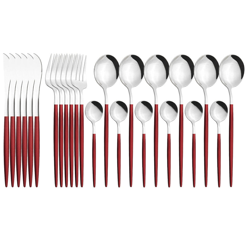 24Pcs/Set Stainless Steel Dinnerware Set Mix Gold Cutlery Set Dinner Knife Fork Coffee Spoon Tableware Kitchen Silverware Sets