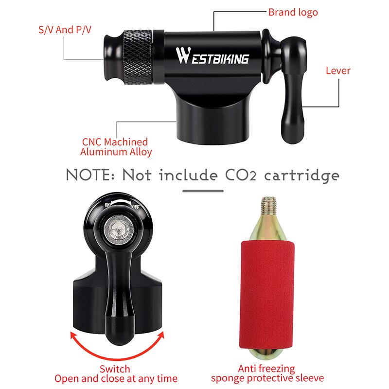 WEST BIKIING CO2 Pump Bike Mini Hand Pump MTB Road Bicycle Air Inflator Schrader Presta Valve Adapter Ball Cycling Accessories