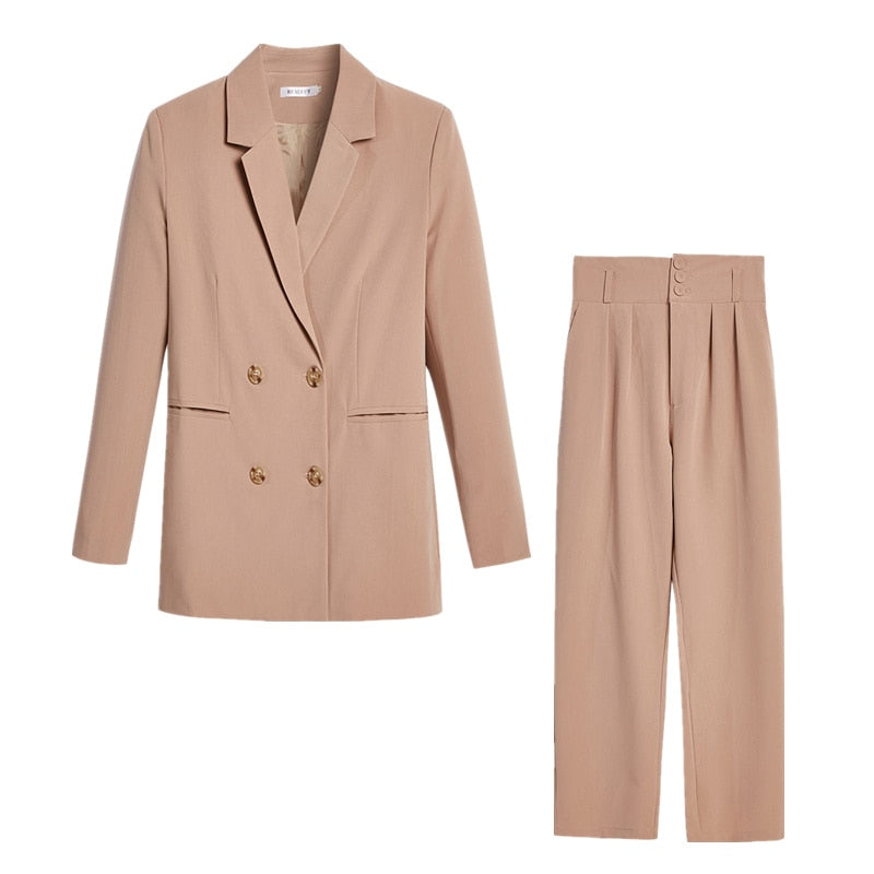 REALEFT 2021 Neue Herbst Winter Frauen Hosenanzug Zweireihig Gekerbte Blazer Jacke &amp; Hose Büro Tragen Frauen Anzug Weibliche Sets