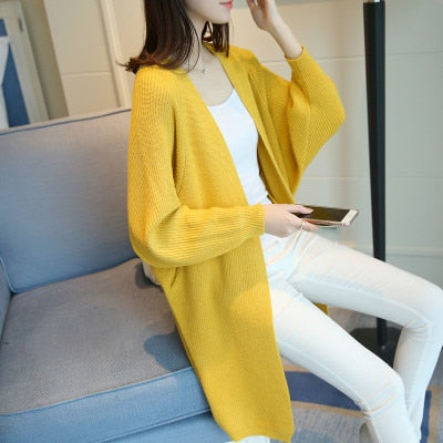 2020 Long Cardigan Women Sweater Autumn Winter Bat Sleeve Knitted Sweater Femme Jacket Loose Ladies Sweaters Cardigans New