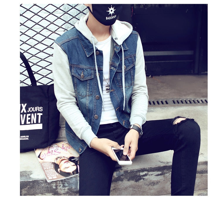 Denim Men Hooded Sportswear Outdoors Casual Fashion Jeans Jackets Hoodies Cowboy Mens Jacket and Coat Plus Size