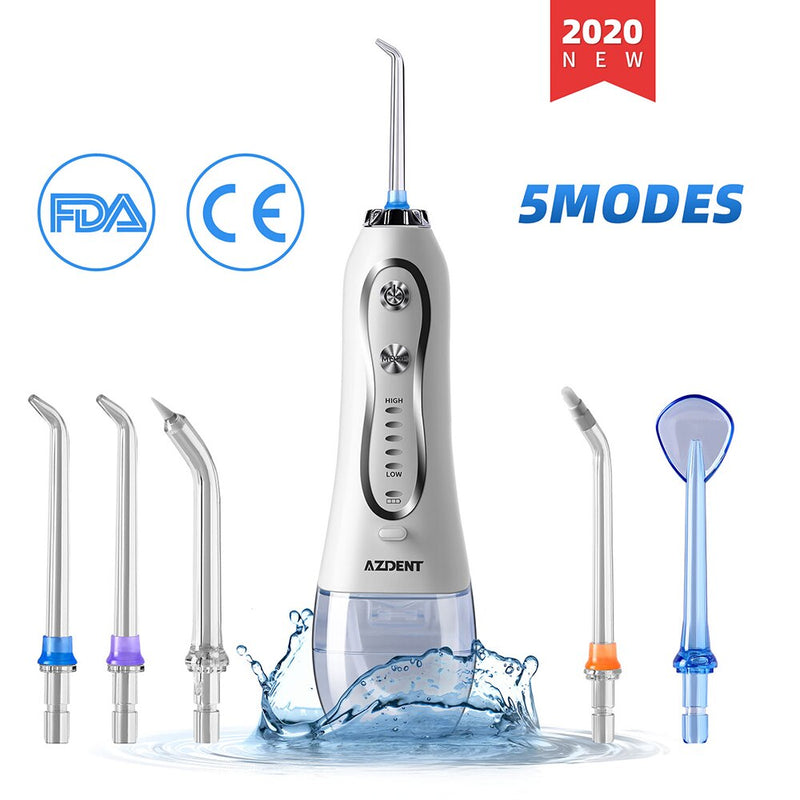 AZDENT Portable Cordless Electric Water Oral Dental Irrigator Flosser USB Rechargeable Teeth Cleaner 5 Modes IPX7 Waterproof