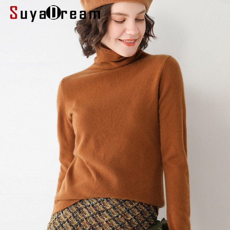 SuyaDream Damen Solide Wollpullover 100% Wolle Rollkragenpullover Einfarbige Pullover 2021 Herbst Winter Bottoming Shirts Strickwaren