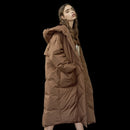 Abrigo de plumón de pato cálido de gran tamaño para invierno de S-7XL, chaqueta cálida de plumón x largo para mujer, Parkas gruesas y cálidas con capucha estilo capullo F192