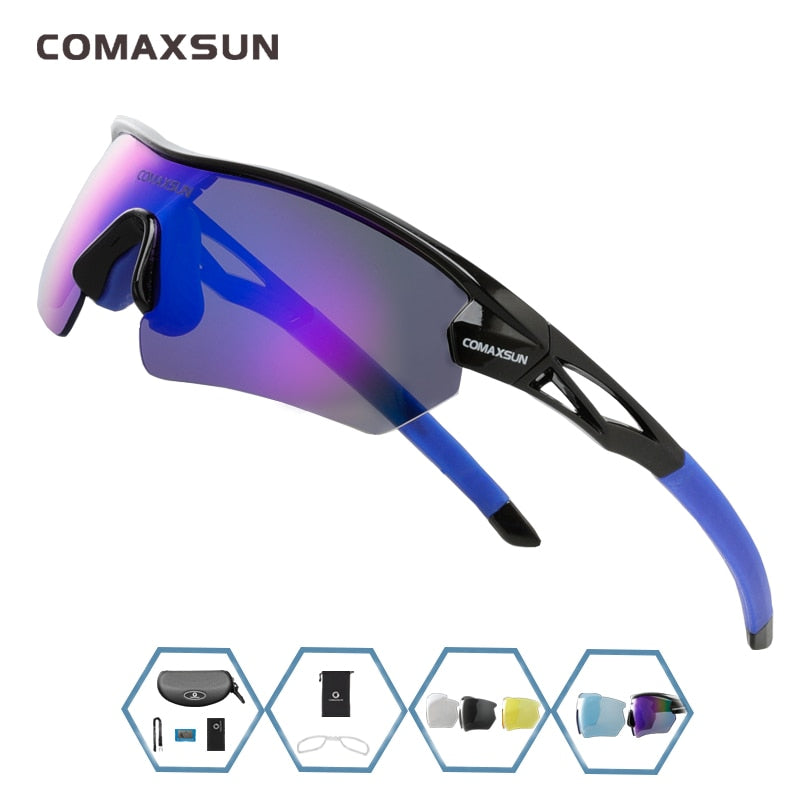 Comaxsun Professionelle polarisierte Fahrradbrille MTB Rennradbrille Outdoor Sports Fahrrad Sonnenbrille UV 400 mit 5 Gläsern TR90