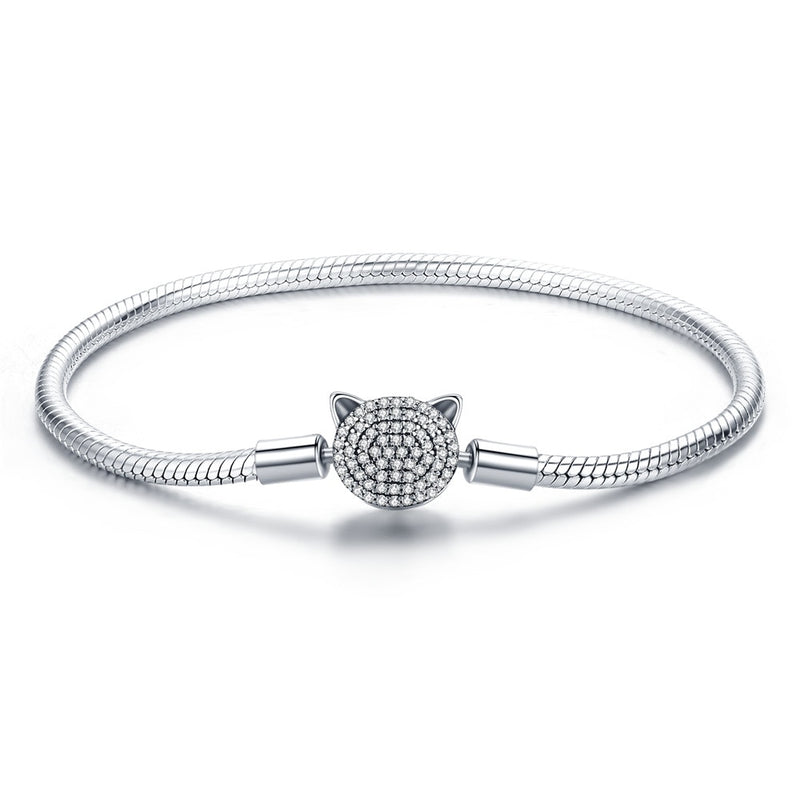 WOSTU auténtica 100% Plata de Ley 925 lindo gato brillante CZ serpiente Strand cadena pulseras brazalete para mujer joyería de plata