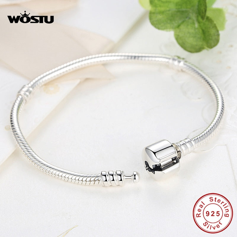 WOSTU-pulsera de plata de ley 100% 925 auténtica para mujer, brazalete Original, cadena de serpiente, joyería de alta calidad para boda, 17-20cm