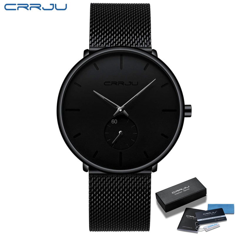 CRRJU Herrenuhren Ultradünn, minimalistisch, wasserdicht – modische Armbanduhr für Herren, Unisex, Kleid mit Edelstahl-Mesh-Band