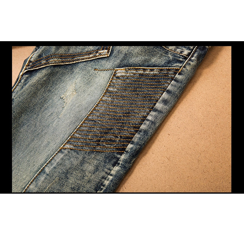 Herren-Jeans-Hosen Splicing Jean Denim-Hosen Biker-Qualität, männlich, gerade, lässig, Designer, viele bequeme Taschen