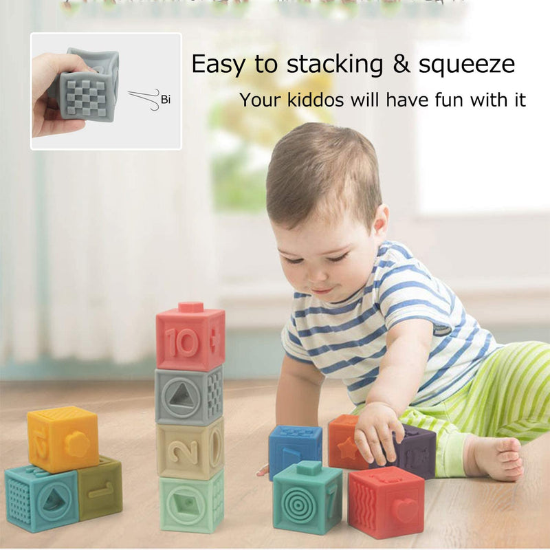 Silikon-Bauklotz-Baby-Beißring-Spielzeug für Babys ab 0 12 Monate Kinder-Stapelspielzeug weicher Baustein-Würfel für Jungen ab 1 Jahr