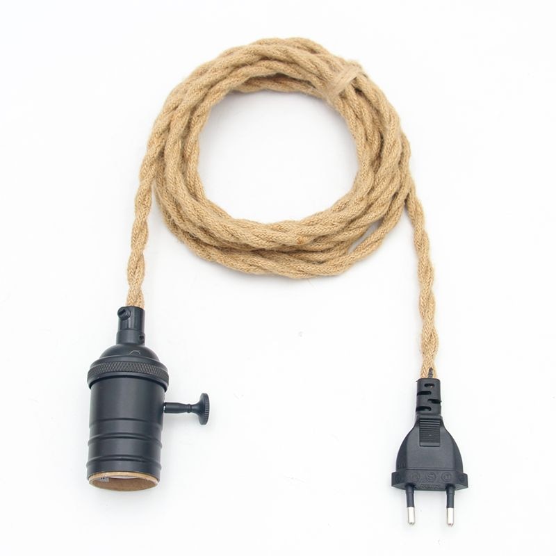 110V-250V Vintage Pendant Light Cord Kits with European Plug Hemp Jute Rope Twisted Cable Industrial Loft E27 Hanging Lamps