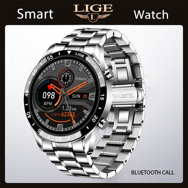 LIGE 2022 Smart Watch Men Full Touch Sport Fitness Watch Blood Pressure Waterproof Bluetooth Call For Android Ios Smartwatch Men