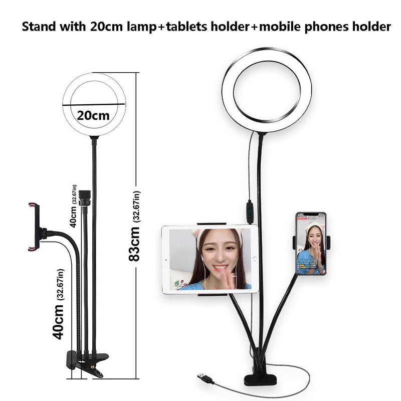 Flexible Monopod Mount Bracket with LED Ring Flash Light Lamp Tabletop Stand Tripods with Mobile Phone Holder for Video Bloggers