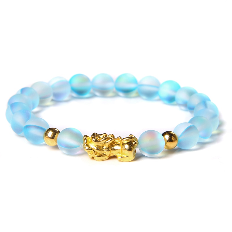 Pulsera con cuentas de piedra lunar de 8mm para Mujeres Hombres Chakra Yoga piedra brillante pulsera con abalorios pulsera hecha a mano joyería