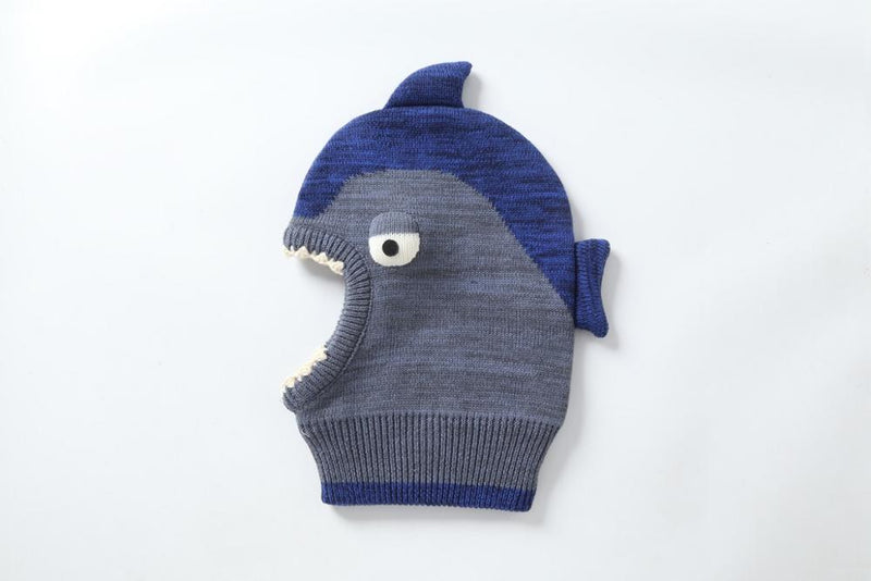 Connectyle Toddler Infant Boys Girls Knit Winter Warm Hats Cute Cartoon Shark Fleece Lined Hood Scarf Beanies Hat For Kids