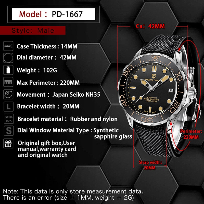 PAGANI DESIGN Neue Modemarke Silikon Herren Automatikuhren Top 007 Kommandant Herren Mechanische Armbanduhr Japan NH35A Uhren