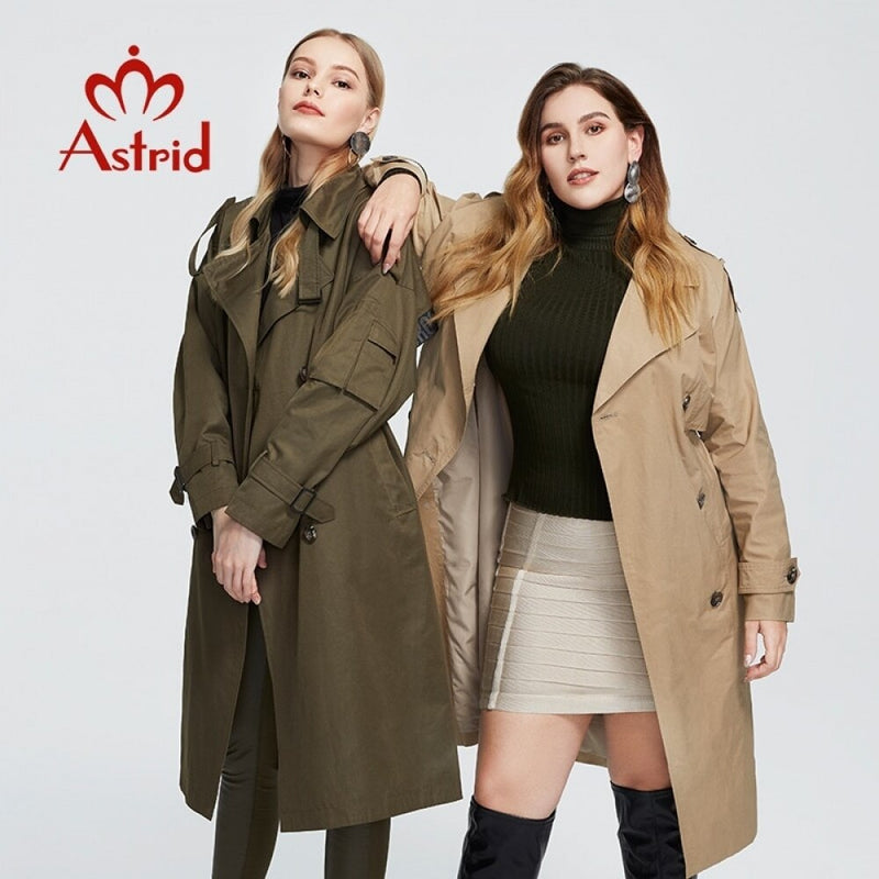 Astrid New Spring Autumn Trench Coat long Fashion Windproof  hood large size Outwear Windbreaker female clothing 7246