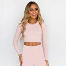 Workout-Oberteile für Frauen, Fitness, Sport, Yoga-Oberteil, gestricktes Yoga-Shirt, nahtloses Oberteil, Langarm, Laufsport-Shirt, Damen-Sportbekleidung