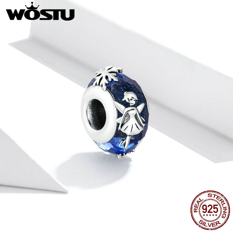 WOSTU 100% 925 Sterling Silver Snowflakes Fairy Charm Coffee Cup Bead Pendant Fit Original Bracelet Necklace Winter Jewelry Gift