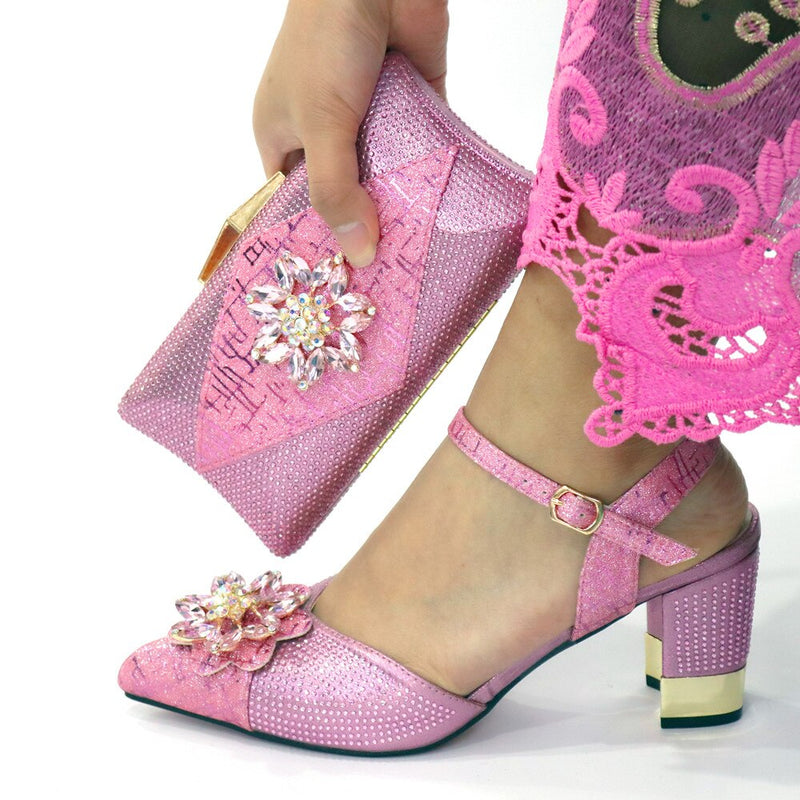 Italian Shoes and Bags to Match Shoes with Bag Set Decorated with Rhinestone Nigerian Women Wedding Shoes Set Wedding Party Bag