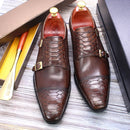 Tamaño 47 Tamaño 13 Zapatos de vestir para hombre Cuero genuino Doble hebilla Monk Correa Hombres Zapatos Estampado de serpiente Cap Toe Zapatos italianos clásicos