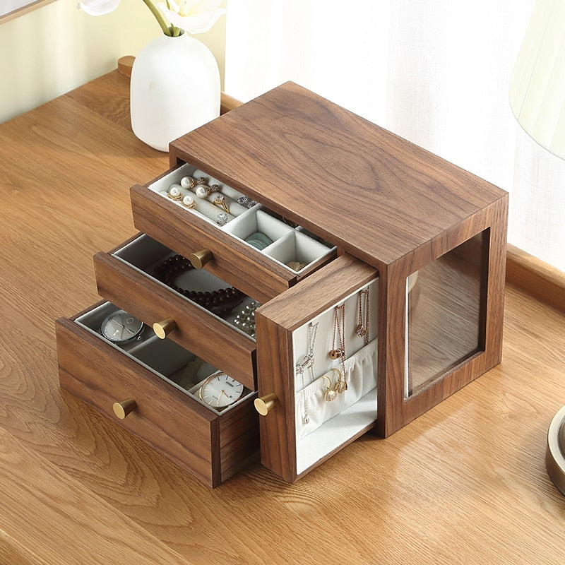 Casegrace Luxury New Large Wooden Jewelry Box Organizer 4 Drawer Wood Earring Ring Necklace Watch Jewellery Storage Case Casket