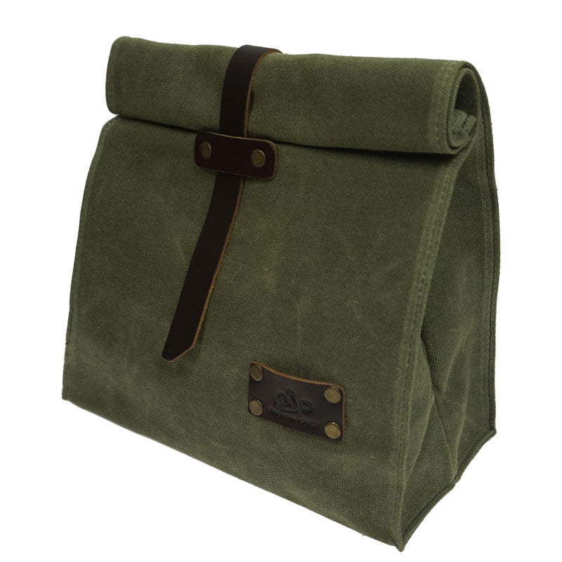 Waxed Canvas Leather Lunch Bag Plastic-Free Waterproof Lunch Box Handbag Dinner Bento Pouch for Work or School Food Storage Bags