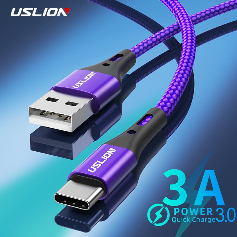 Cable USB tipo C USLION 3A 3m para Xiaomi Redmi Note 10, Cable de carga rápida para teléfono, Cable USB C para Huawei P40 Mate 30, cargador tipo C
