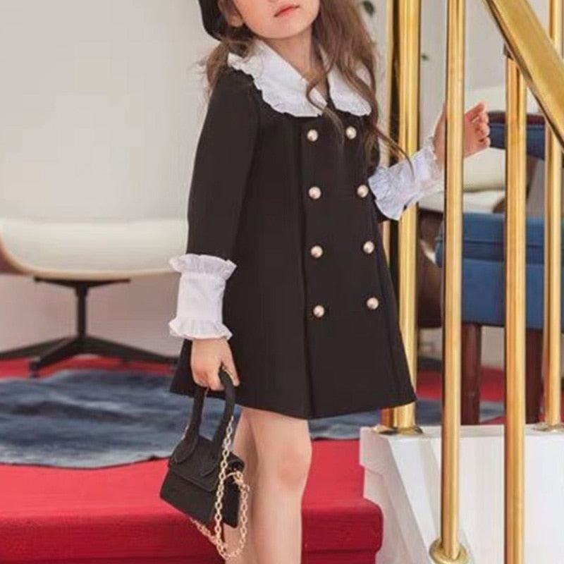 Humor Bär Kinder Kleidung Mädchen Kleid britischen Stil Kleinkind Herbst Langarm Revers Knöpfe Baby Kinder Party Mädchen Kleid