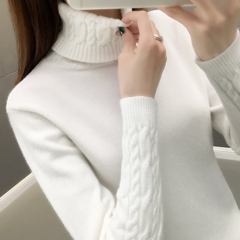 Women Sweater Turtleneck Pullovers Autumn Winter Sweaters New 2022 Long Sleeves Thick Warm Female Sweater Khaki