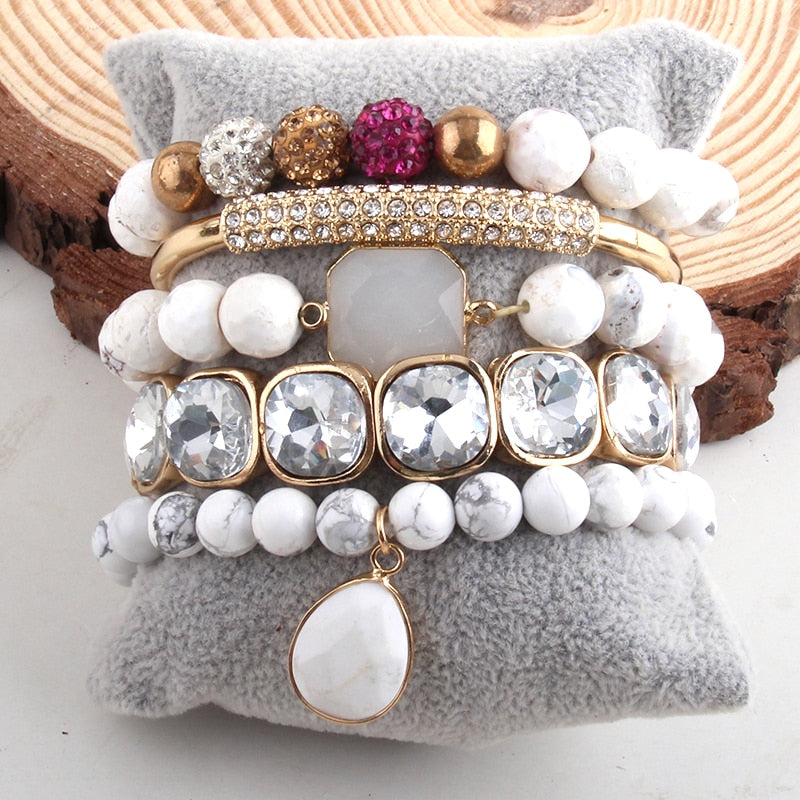 RH Fashion Designer Beaded Bracelet Set Natural Stone Metal Cuff 5pc Bracelets & Bangles Set For Fashion Jewelry