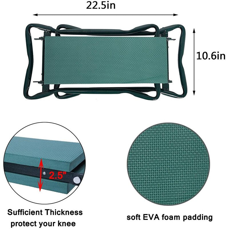 Garten-Kniebank und Sitz, klappbarer Edelstahl-Gartenhocker mit Werkzeugtasche, EVA-Kniepolster, Geschenkartikel für die Gartenarbeit