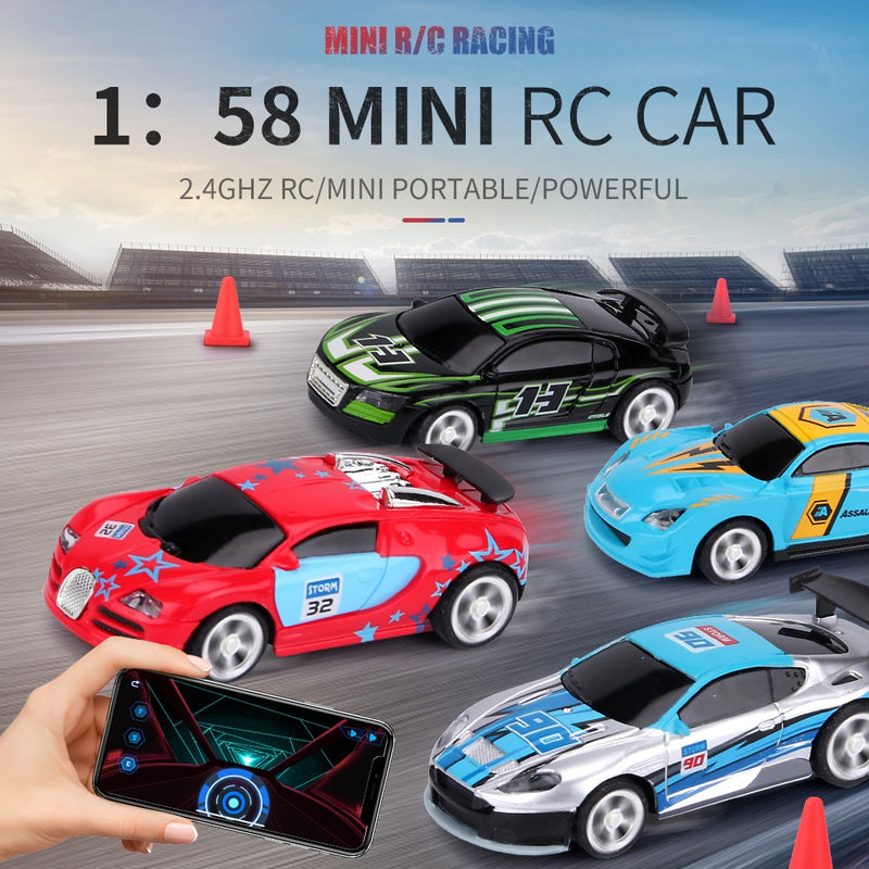 1:58 Control remoto MINI RC coche con batería coche de carreras PVC latas Pack máquina Drift-Buggy Bluetooth radio controlado juguete chico