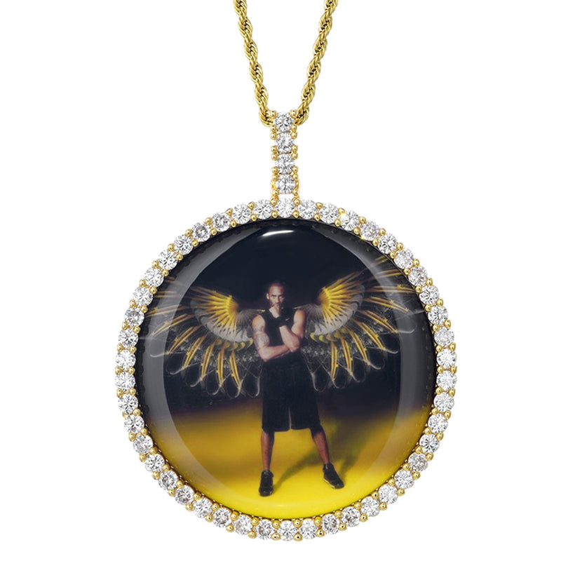 D&amp;Z New 3D Custom Photo Pendant Big Size Solid Back 4mm Width Stones Side Hip Hop Jewelry Personalized Cubic Zircon Chains Gift