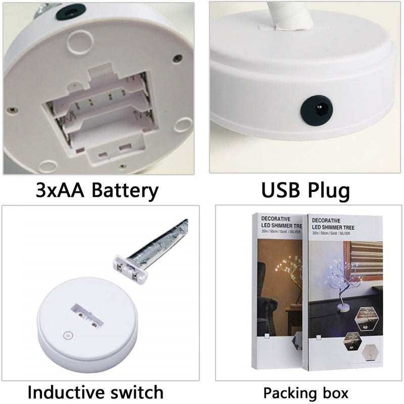 Alambre de cobre LED forma de árbol noche con Sensor táctil interruptor decoración batería USB Led lámpara de mesa luz de mesa