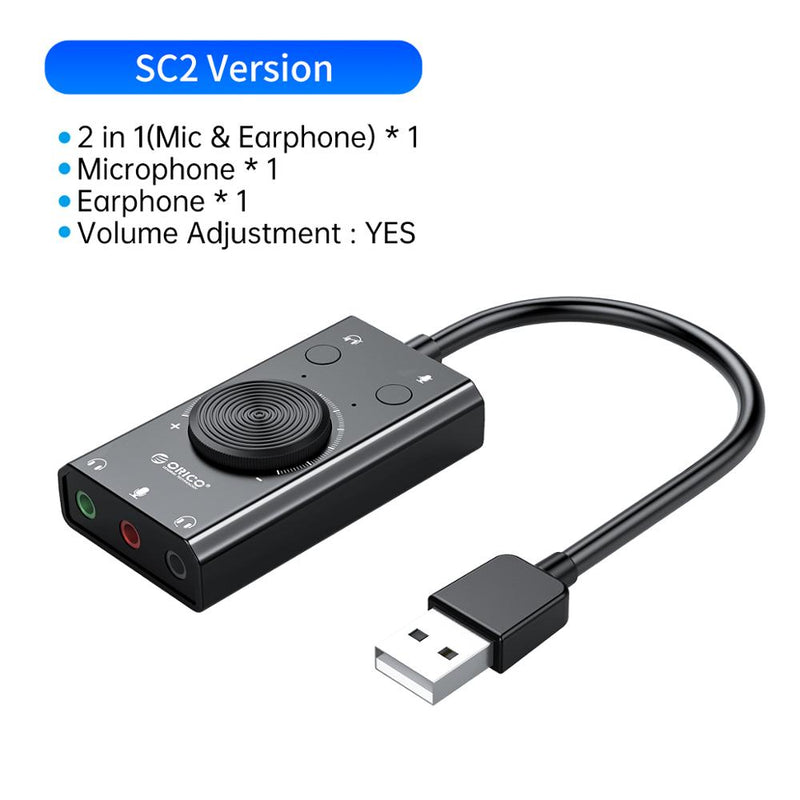 ORICO Externe USB-Soundkarte Stereo-Mikrofon Lautsprecher Headset Audio-Buchse 3,5-mm-Kabeladapter Stummschalter Lautstärkeregelung Free Drive