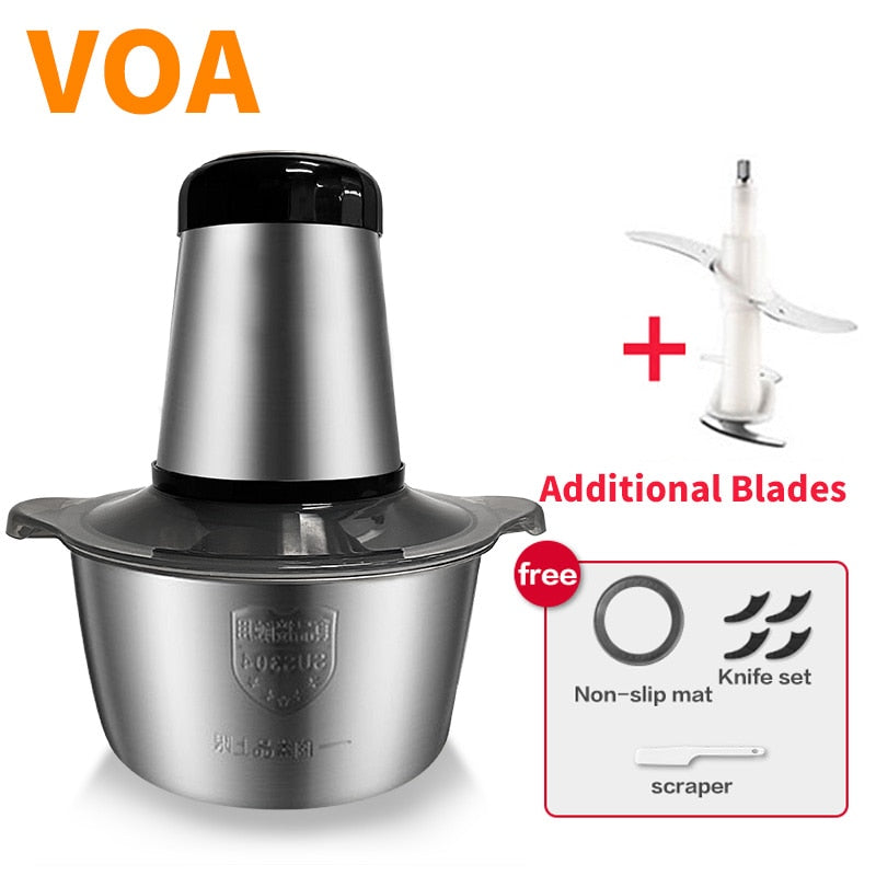 VOA 2 Speeds Electric Chopper Stainless Steel Meat Grinder Mincer Food Processor Slicer  2LCapacity Baby Supplement Machine