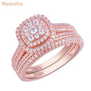 Newshe Double Halo Roségold 925 Silber Verlobungsring Brautset für Frauen AAAAA Kubikzirkon Romantischer Hochzeitsschmuck